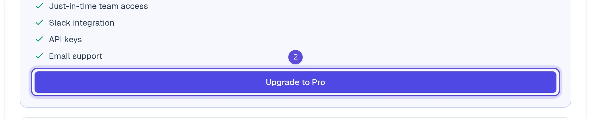 The Upgrade to Pro button at the end of the Pro plan's feature list